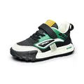 Durable children's sport sneakers with leather finish in green and black featuring Velcro straps - 28 / Black Green