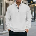 Men's white textured quarter-zip sweatshirt with jacquard patterns in a relaxed fit. - S / Tops / White