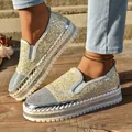 Mocasines con plataforma para mujer con strass brillantes y un acabado de purpurina. - Amarillo