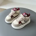Warm fleece-lined children's high-top sneakers with quilted beige and burgundy design - Size 22 (Inner Length 13.5cm) / Burgundy