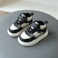 Warm fleece-lined high-top children's sneakers featuring a stylish quilted pattern design - Size 22 (Inner Length 13.5cm) / Black