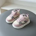 Pink and beige children's winter sneakers with quilted pattern and fleece lining - Size 22 (Inner Length 13.5cm) / Pink
