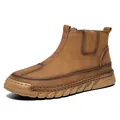 Fashionable men's brown leather slip-on Chelsea boots with thick non-slip rubber lug sole - 38 / Light Brown (Standard)