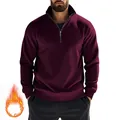 Herren Fleece-Sweatshirt mit Viertelreißverschluss in Burgunderrot und Stehkragen - Burgunderrot