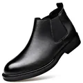 Klassieke zwarte leren Chelsea boots voor heren met een slank slip-on ontwerp en elastiek - 38 (Standaard Schoenenmaat) / Zwart Enkele Voering