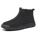 Men's black matte high-top slip-on casual leather boots with thick textured sole - 38 / Black (Standard)
