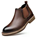 Klassieke bruine lederen Chelsea boot voor heren met een stijlvol elastisch zijpaneel - 38 (Standaard Schoenenmaat) / Bruin Enkele Voering