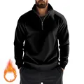 Schwarzes Herren-Fleece-Sweatshirt mit Viertelreißverschluss und Stehkragen für Winter - Schwarz