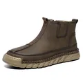 Stylish men's brown leather Chelsea boots with warm plush lining and slip-on design. - 38 / Coffee (Standard)