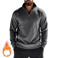 Dunkelgraues Herren-Fleece-Sweatshirt mit halbem Reißverschluss für Herbst und Winter - Dunkelgrau