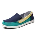 Men's outdoor casual canvas slip-on loafers in navy blue, yellow, and teal multi-color - 35 / Blue