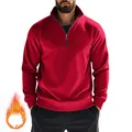 Rotes Herren-Fleece-Sweatshirt mit Halbreißverschluss und Stehkragen für Herbst und Winter - Rot
