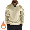 Lässiges Herren-Fleece-Sweatshirt mit Viertelreißverschluss in Beige und Stehkragen - Aprikose
