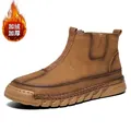 Bottes de travail en cuir marron pour hommes avec une doublure en polaire chaude - Brun Clair (Doublé Polaire)