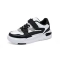 Klassieke zwart-witte jongens sneakers van leer met handige klittenbandsluiting voor school - Zwart Wit