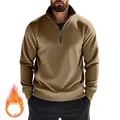 Khakifarbener Herren-Fleece-Sweatshirt mit Viertelreißverschluss für Herbst und Winter - Camel