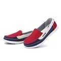 Stylish men's casual canvas walking shoes in red, white, and navy blue tricolor - 35 / Red