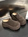 Elegant brown suede platform mules with thick anti-slip wedge sole for versatile women's wear - 38 / Coffee Single