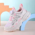 Chaussures de sport roses en maille pour filles avec semelle souple et boucle rotative - 28 / Style Double Maille (JJL6059) / Rose