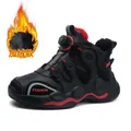 Boys' black and red basketball shoes with rotary buckle and warm fleece lining - 28 / Black Red