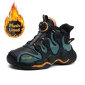 High-top boys' basketball sneakers in black and teal with rotary buckle and warm fleece lining - 28 / Black Orange Floral