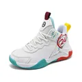 White high-top children's basketball training shoe with colorful accents and anti-slip sole - 31 / White Moon (Leather Surface)