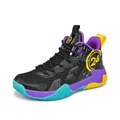 Black and purple children's basketball shoes with non-slip sole and 24 logo - Black Purple Mesh