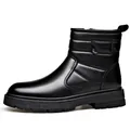 Bottes de neige en cuir noir pour homme avec semelle épaisse et antidérapante - Noir
