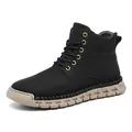 Black hand-sewn high-top outdoor boots for men with tan rubber soles - 38 / Black