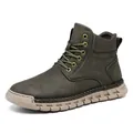 Men's rugged outdoor high-top lace-up boots in olive green with durable thick sole - 38 / Khaki