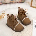 Classic brown girls' leather boots with delicate white lace trim and side zipper - Size 22 Inner Length 14.0cm / Camel