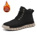 Sturdy black fleece-lined high-top outdoor men's boots featuring a rugged beige sole - 38 / Black Padded