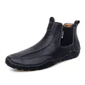 Bottines de mode décontractée en cuir noir cousues main pour hommes de qualité supérieure - Noir