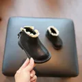 Botas de princesa negras para bebé con ribete de encaje y forro polar cálido - Talla 15 (Longitud interior 12.3cm) / Estilo con Forro de Felpa / Negro