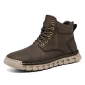 Brown men's outdoor high-top lace-up boots with plush lining and hand-stitched details. - 38 / Coffee Padded