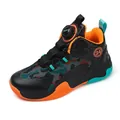 Boys' breathable basketball shoes with rotating buckle closure in black and orange - 31 / Basketball Shoes (0188) / Black Orange Floral