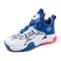 Boys breathable mesh basketball shoes with convenient rotary buckle in blue and white - 31 / Basketball Shoes (0188) / White Blue