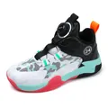 Breathable mesh kids basketball shoes for boys featuring a modern rotating buckle closure - 31 / Basketball Shoes (0188) / Black and White