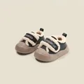 Warm baby fleece-lined cotton shoes in grey and khaki with thick soles for winter - 15 (12.0cm) / Black