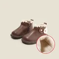 Warme, mit Fleece gefütterte braune Stiefel für Kleinkinder mit süßem Blumen-Dekor - Größe 16 / Innen 12.5cm / Braun (Plüsch)