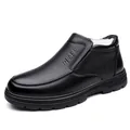 Botas de invierno para hombre en cuero negro con forro de lana cálida y sin cordones - 38 / Negro