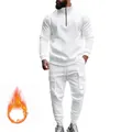 Vista completa de chándal blanco para hombre con sudadera de media cremallera - S / Top Y Pantalón / Blanco
