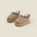 Warm toddler winter snow boots in camel tan featuring decorative ethnic woven trim - Apricot