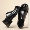 Zapatos Derby de cuero negro para hombre con textura de cocodrilo y suela gruesa - 38 / Zapatos Derby con Cordones (769-1 Tie) / Negro