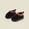 Toddler black winter snow boots featuring red patterned embroidery and cozy plush lining - Black
