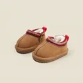 Cozy brown kids' winter snow boots with warm plush lining and stylish red trim - Camel