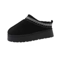 Black platform snow slippers for women featuring warm fur lining and embroidered trim - 36 / Black