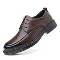 Elegante braune Business-Lederschuhe für Herren mit atmungsaktiven Laser-Lochungen - 37 / Perforierter Stil mit Höhenvergrößerung / Braun