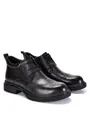 Detailed view of black genuine leather brogue boots for men with decorative perforations - 38 / Black