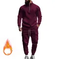Chándal de hombre burdeos con top de media cremallera y pantalones cargo forrados - S / Top Y Pantalón / Burdeos